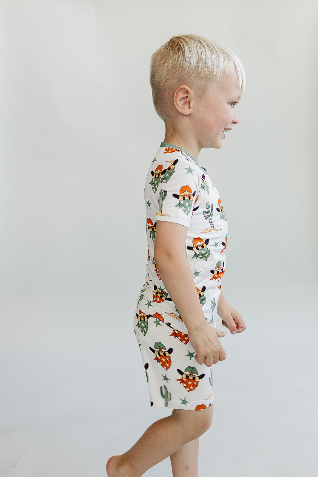 Boys Smiley Cowboy Bamboo Two Piece Shorts Set