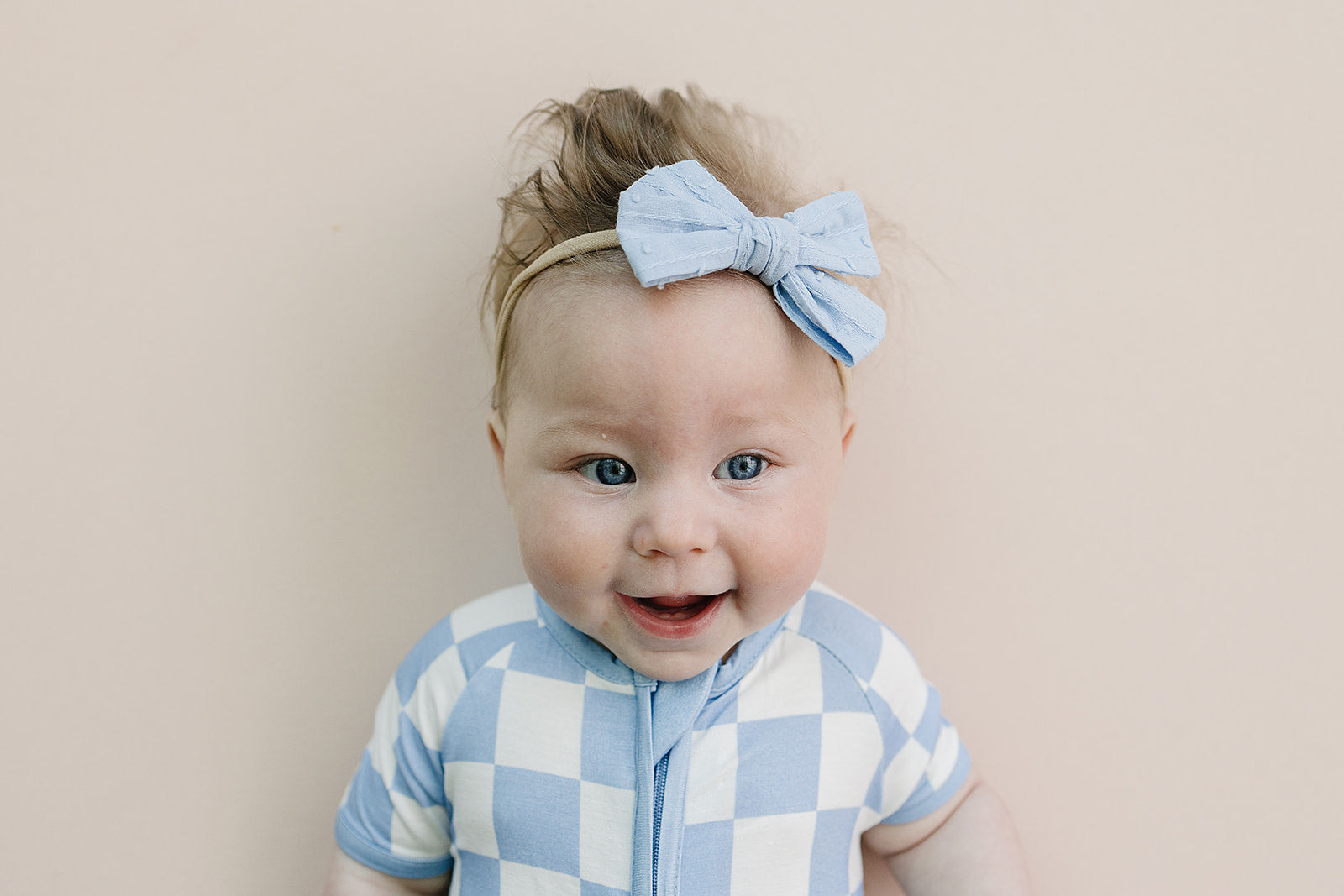 Blue Checkered Bamboo Shorty Baby Romper