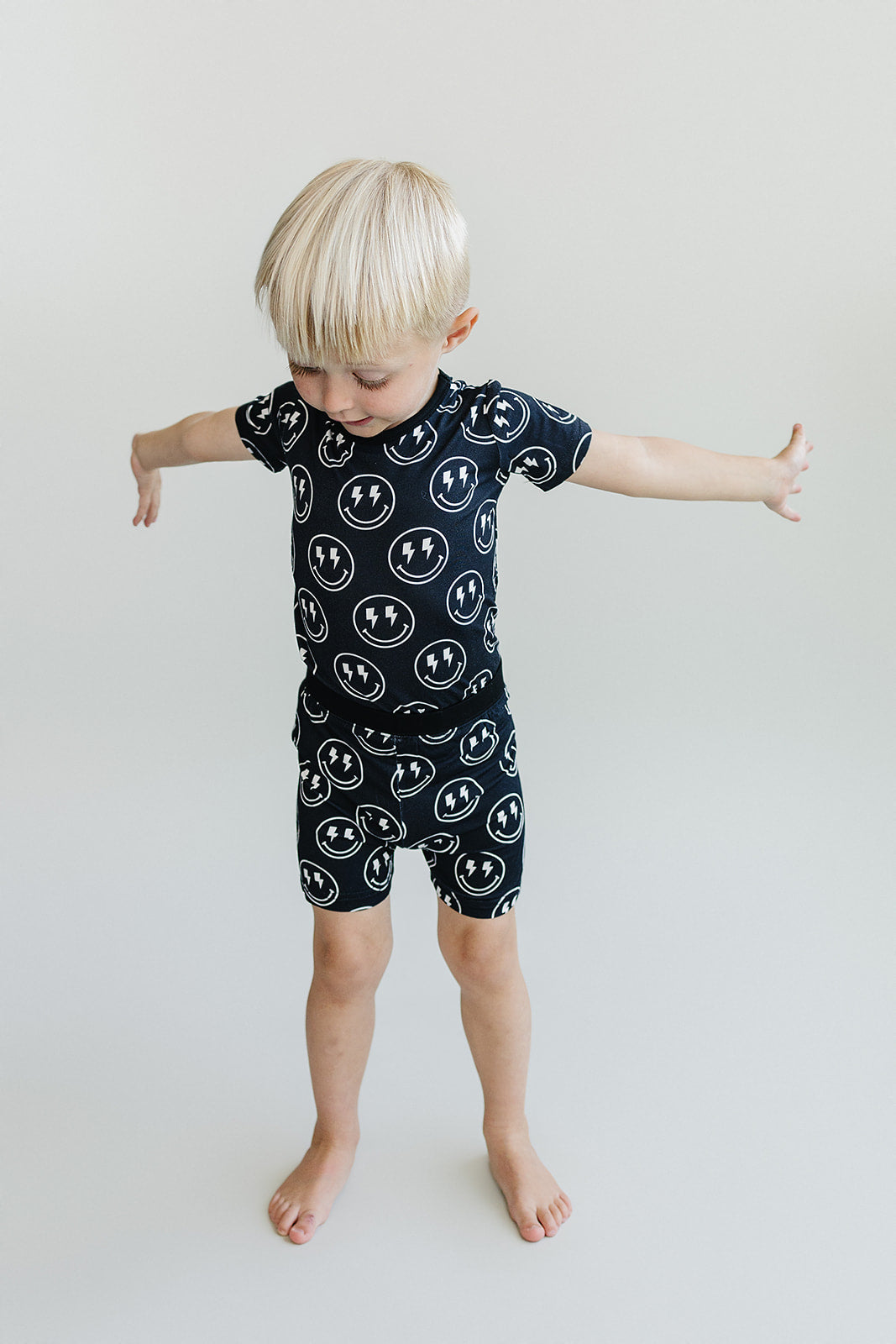 Boys Electric Smiley Bamboo Two Piece Pajama Shorts Set