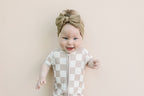 Latte Checkered Bamboo Shorty Baby Romper