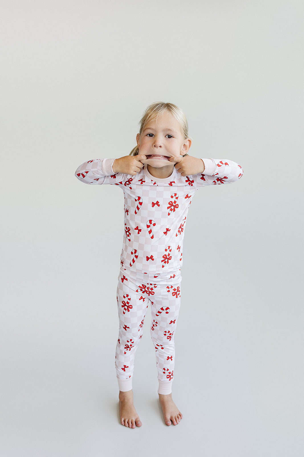 Girls Bamboo Two Piece Set | Bows & Candy Cane