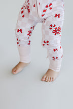 Baby Girl Bows & Candy Cane Bamboo Zip Pajama Romper
