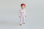 Baby Girl Bows & Candy Cane Bamboo Zip Pajama Romper
