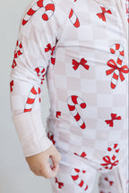 Baby Girl Bows & Candy Cane Bamboo Zip Pajama Romper