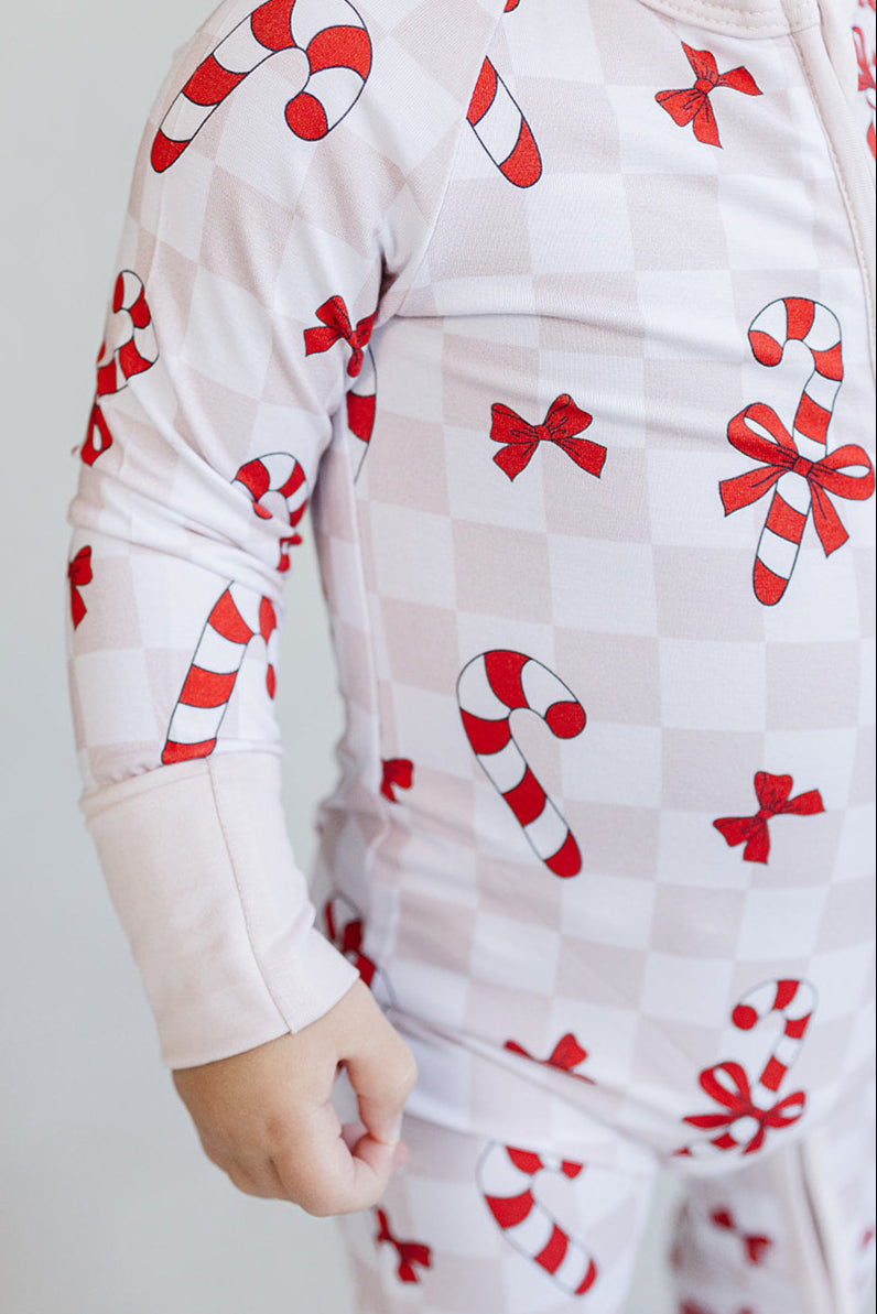 Baby Girl Bows & Candy Cane Bamboo Zip Pajama Romper