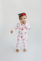 Baby Girl Bows & Candy Cane Bamboo Zip Pajama Romper
