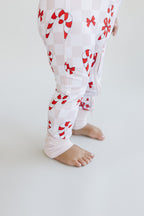 Baby Girl Bows & Candy Cane Bamboo Zip Pajama Romper