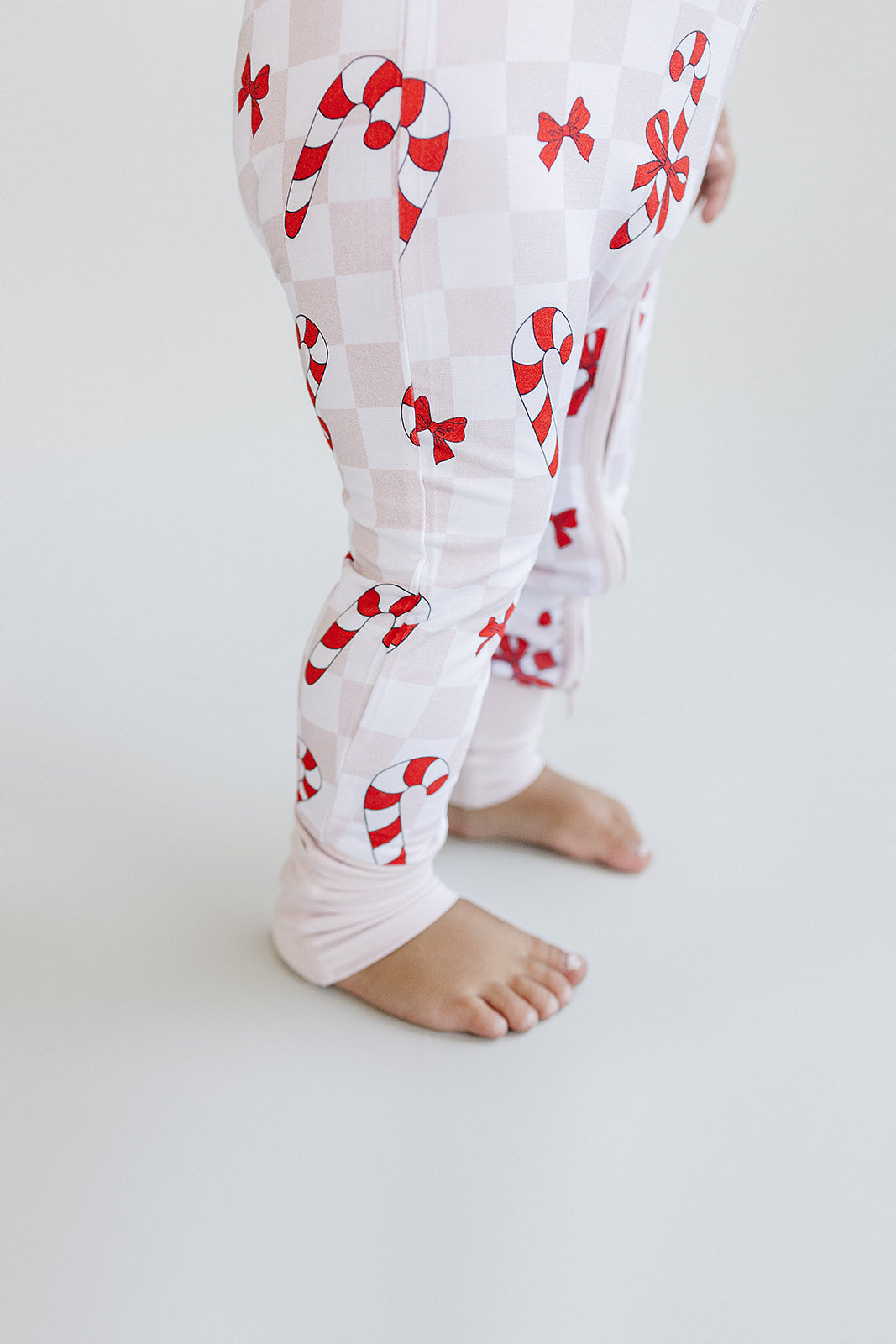 Baby Girl Bows & Candy Cane Bamboo Zip Pajama Romper