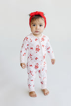 Baby Girl Bows & Candy Cane Bamboo Zip Pajama Romper
