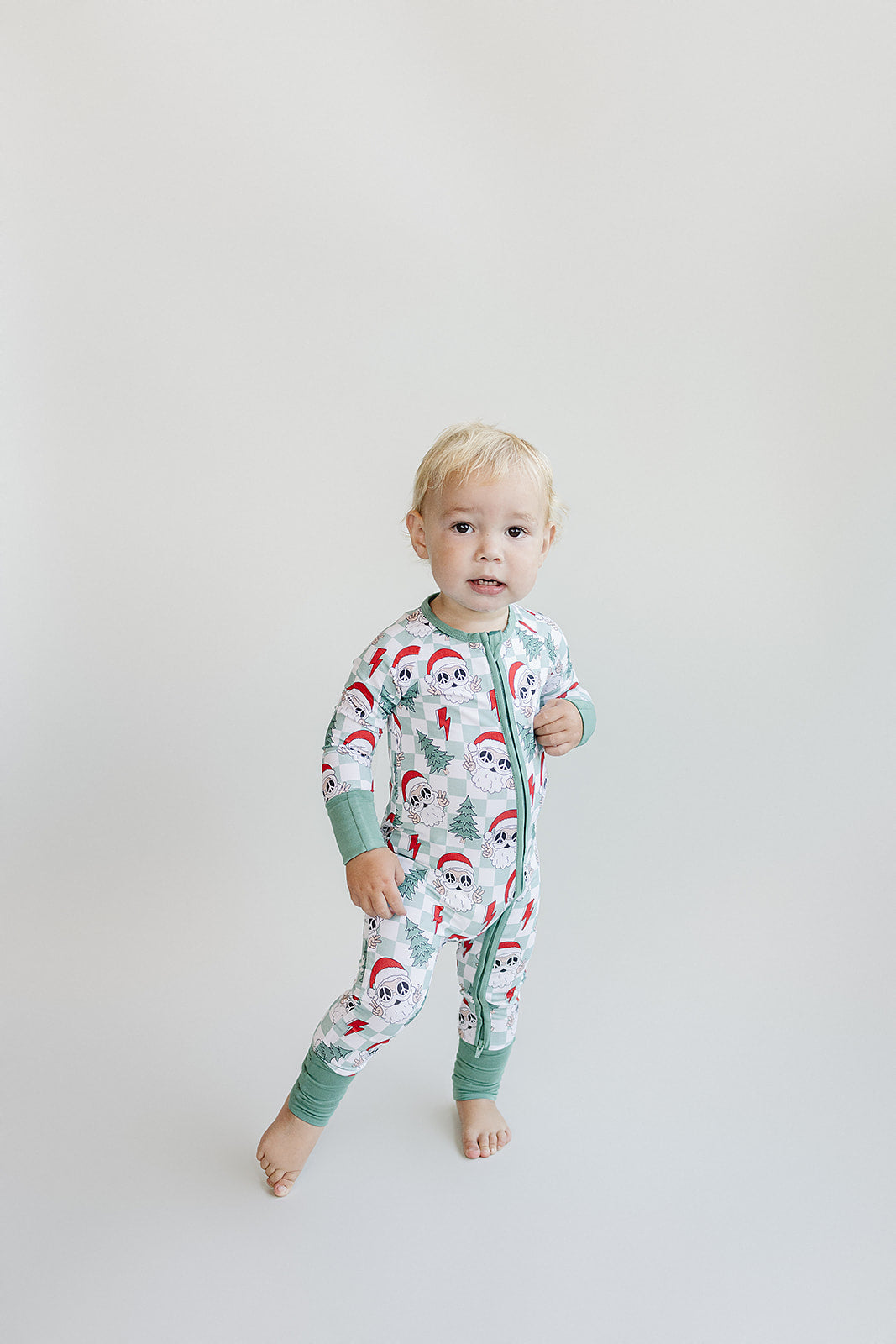 Baby Checkered Santa Bamboo Zip Pajama Romper