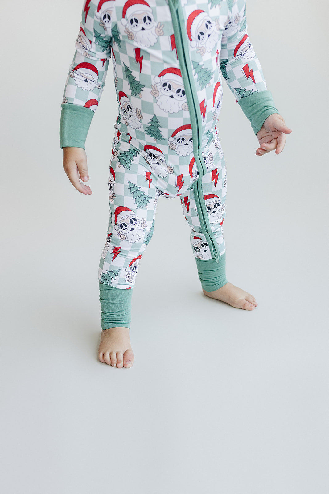 Baby Checkered Santa Bamboo Zip Pajama Romper