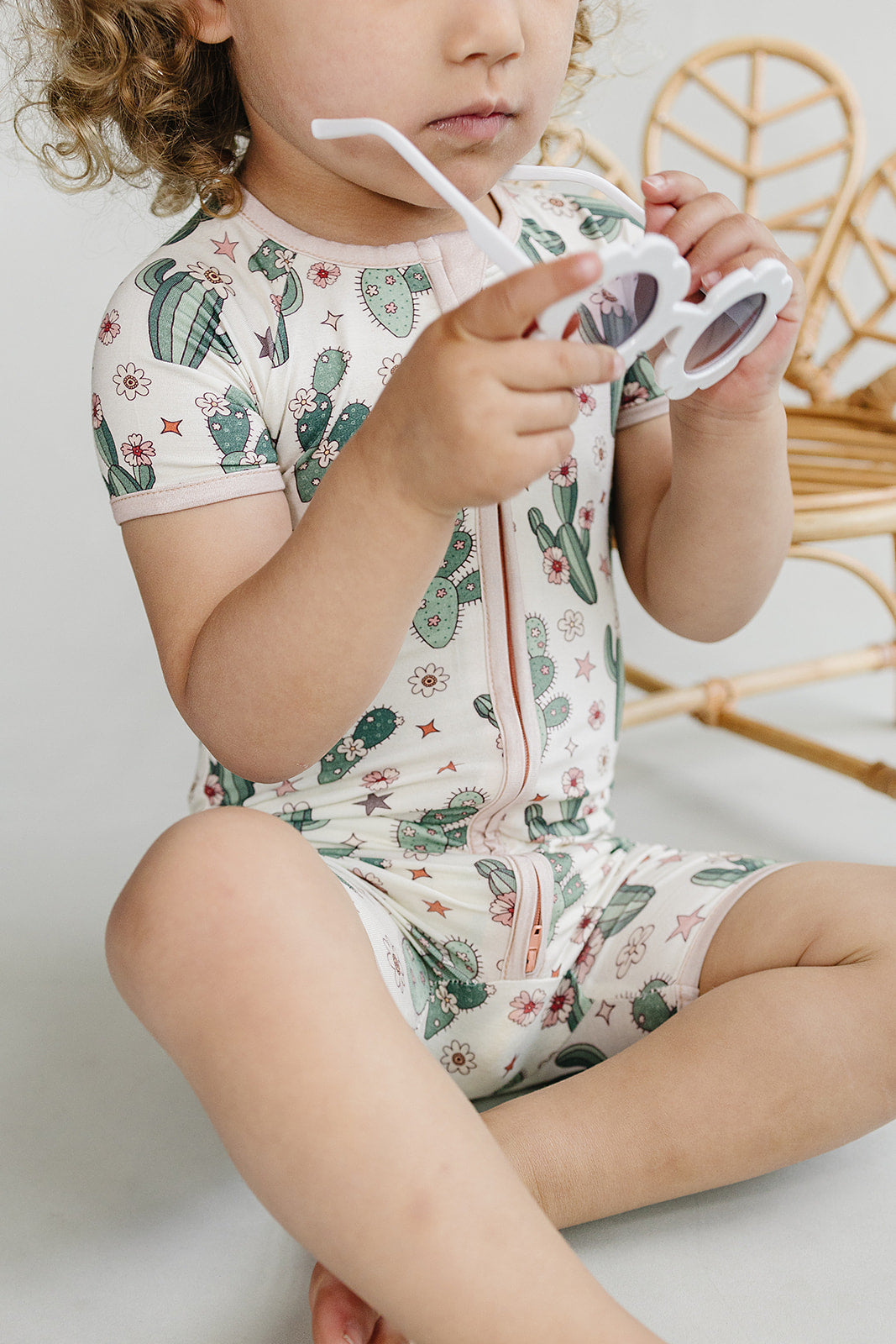 Baby Girl Cactus Flowers Bamboo Shorty Romper