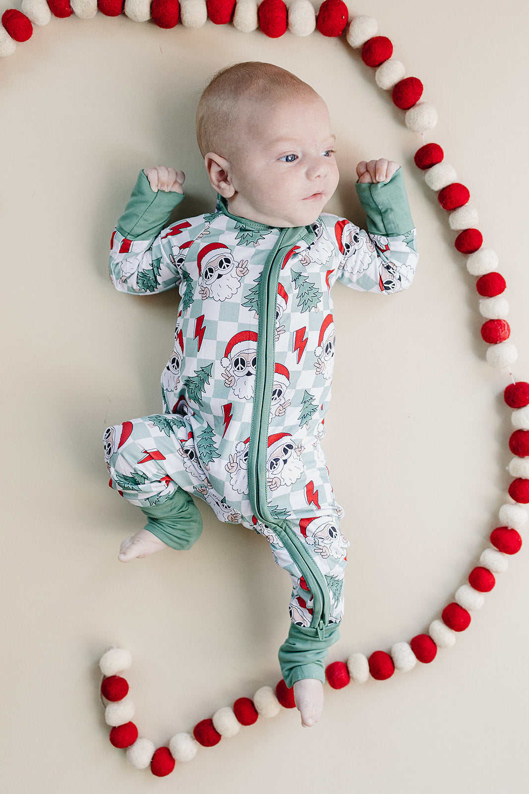Baby Checkered Santa Bamboo Zip Pajama Romper