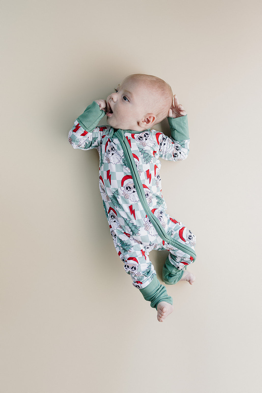 Baby Checkered Santa Bamboo Zip Pajama Romper