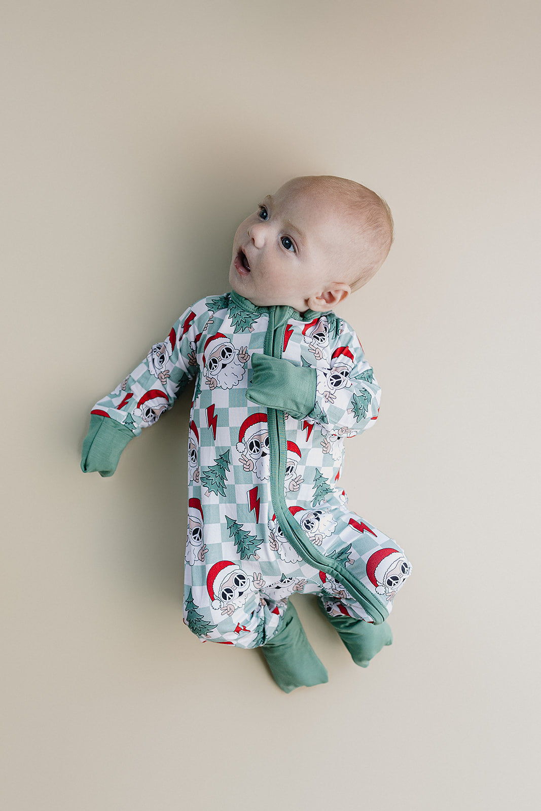 Baby Checkered Santa Bamboo Zip Pajama Romper