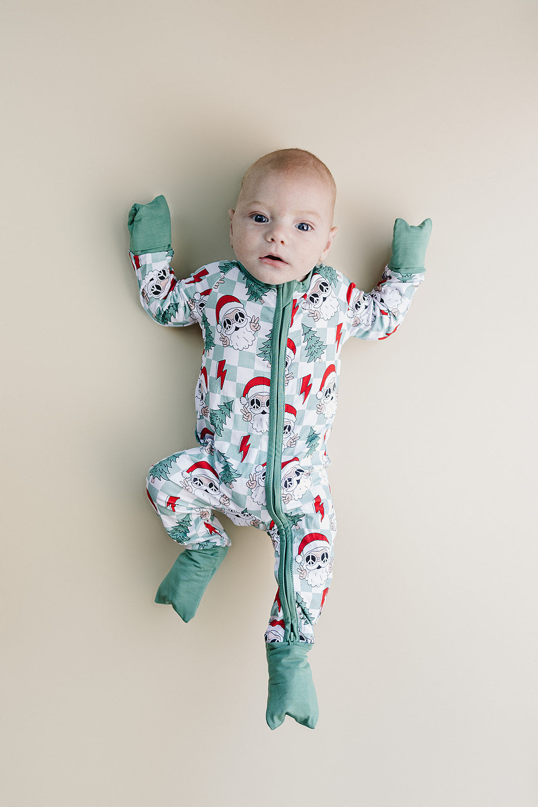 Baby Checkered Santa Bamboo Zip Pajama Romper