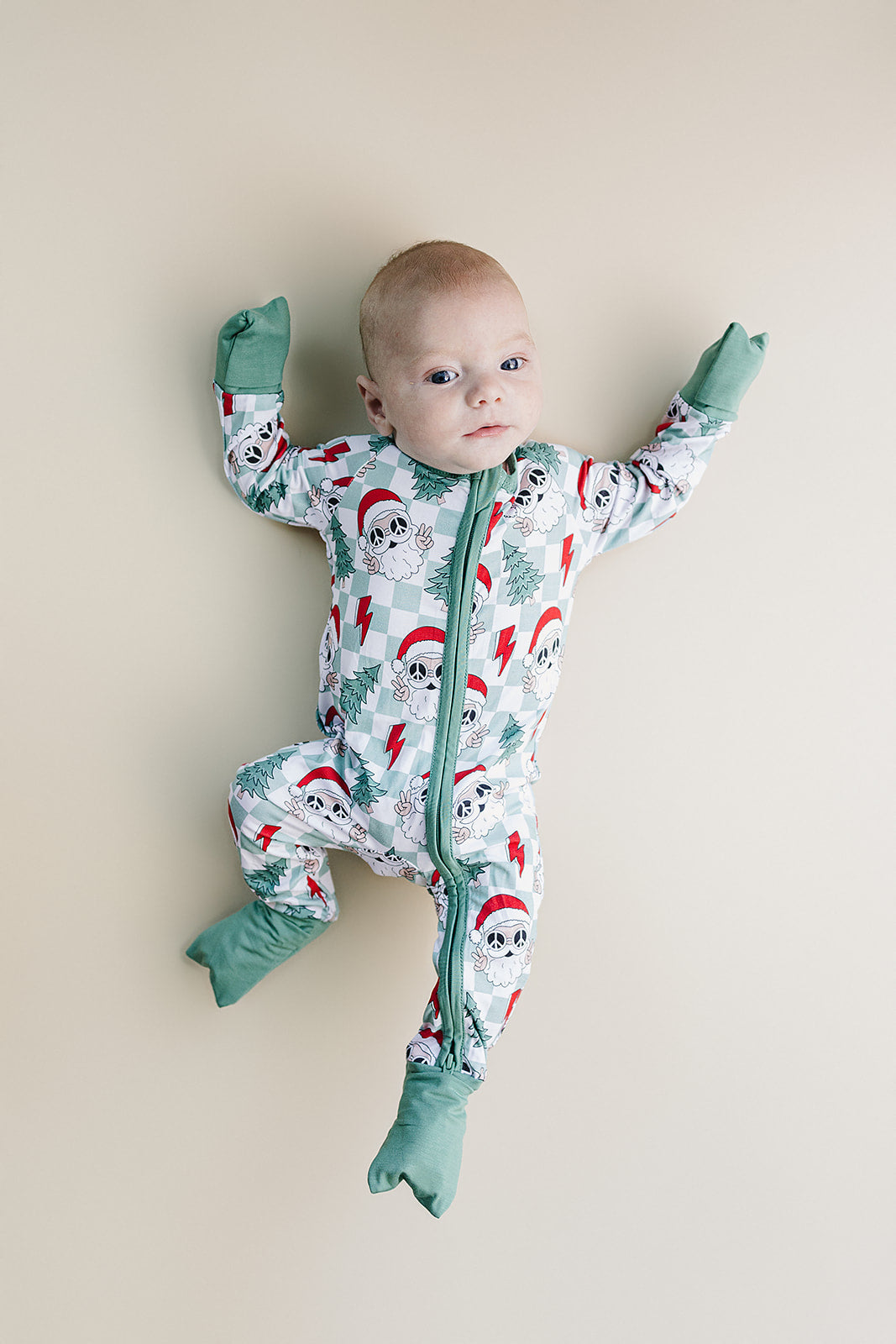 Baby Checkered Santa Bamboo Zip Pajama Romper