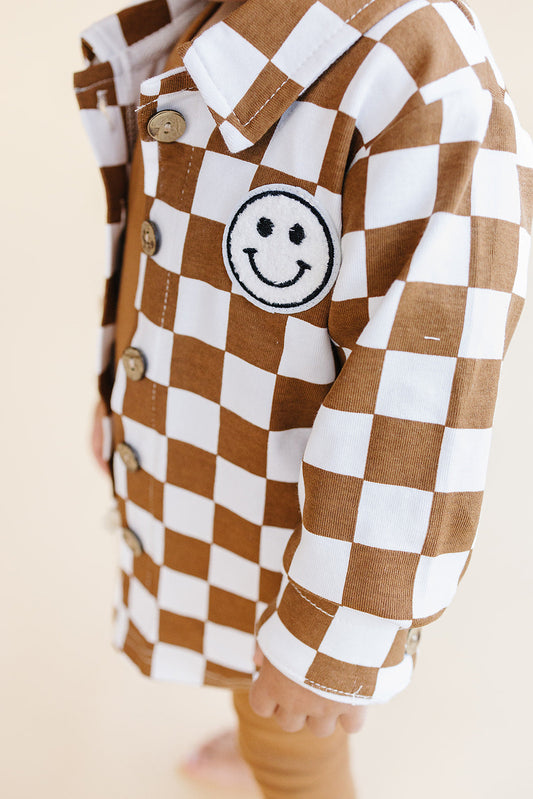 Cotton Shacket | Smiley Checkered Copper