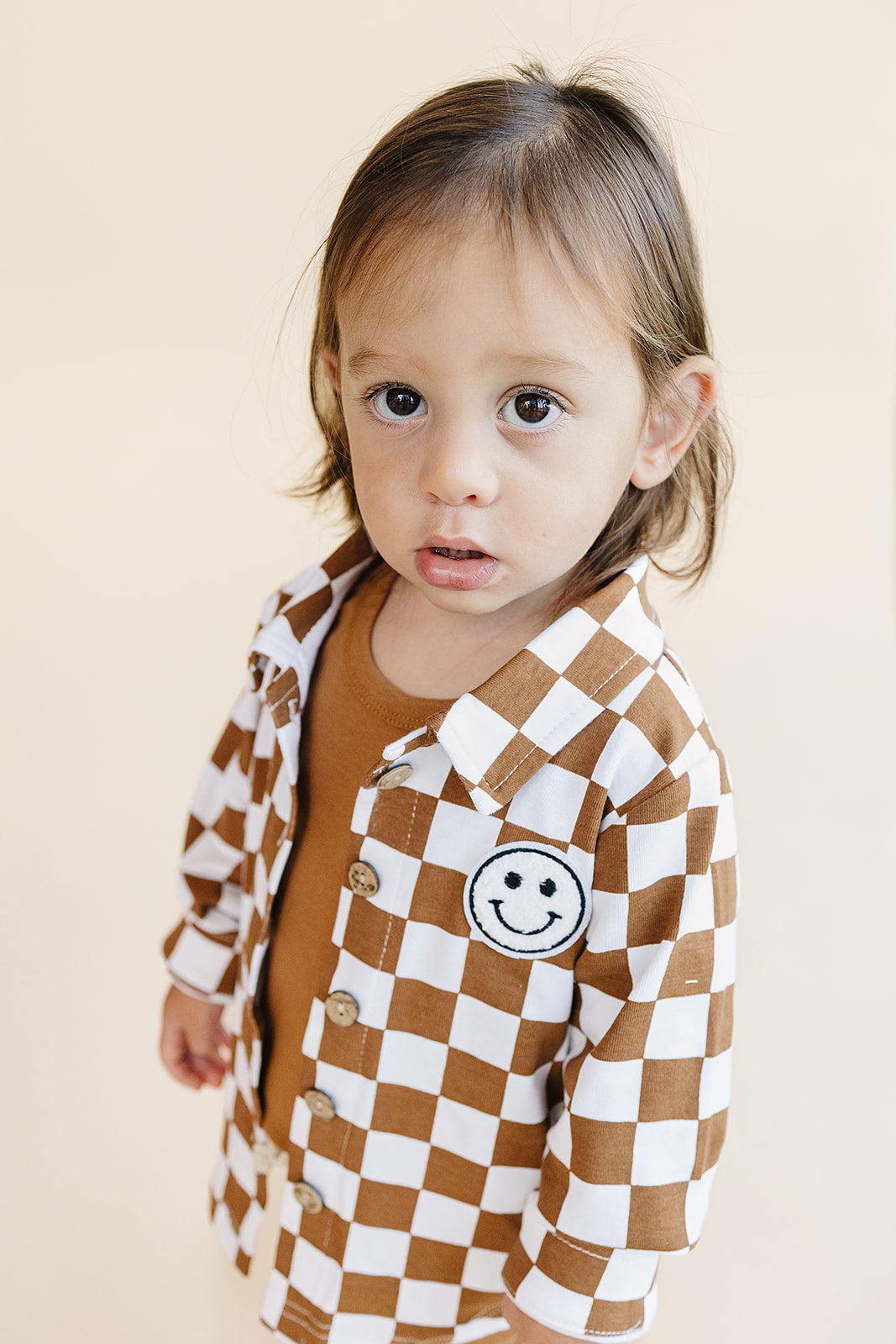 Cotton Shacket | Smiley Checkered Copper