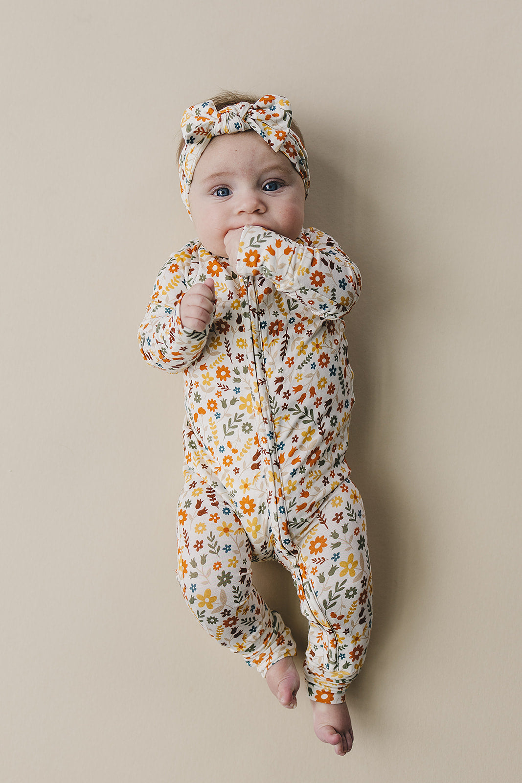Baby Girl Fall Flowers Bamboo Zip Pajamas