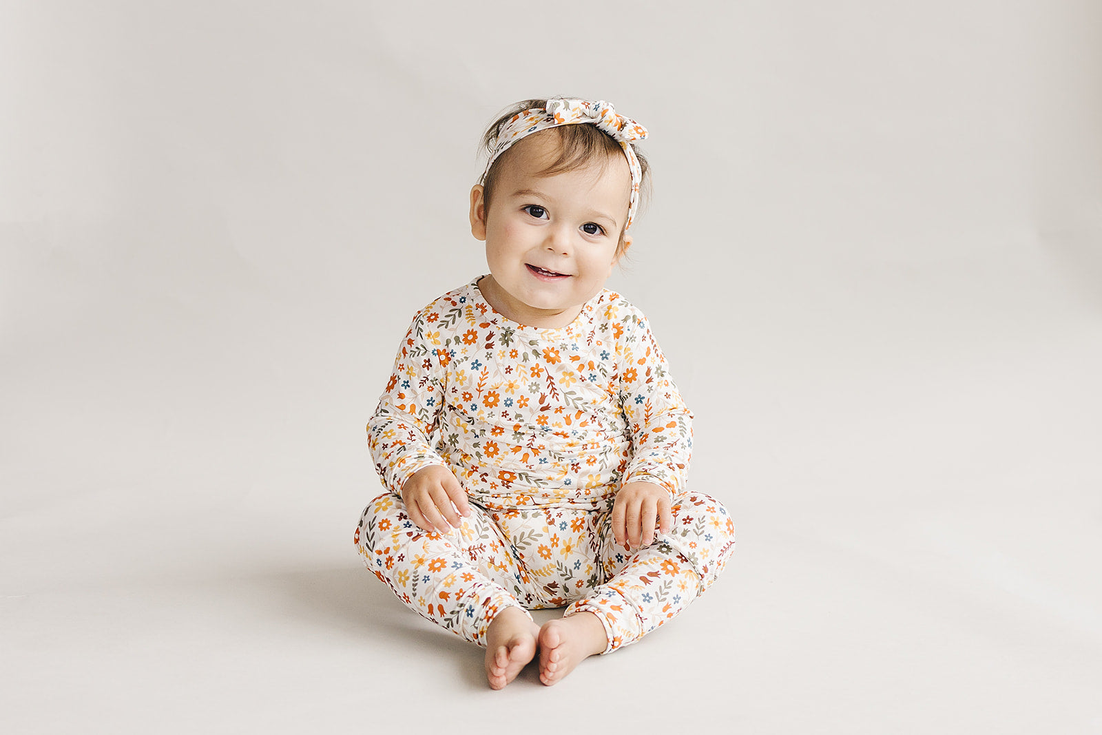 Girls Fall Flowers Bamboo Two Piece Lounge Set