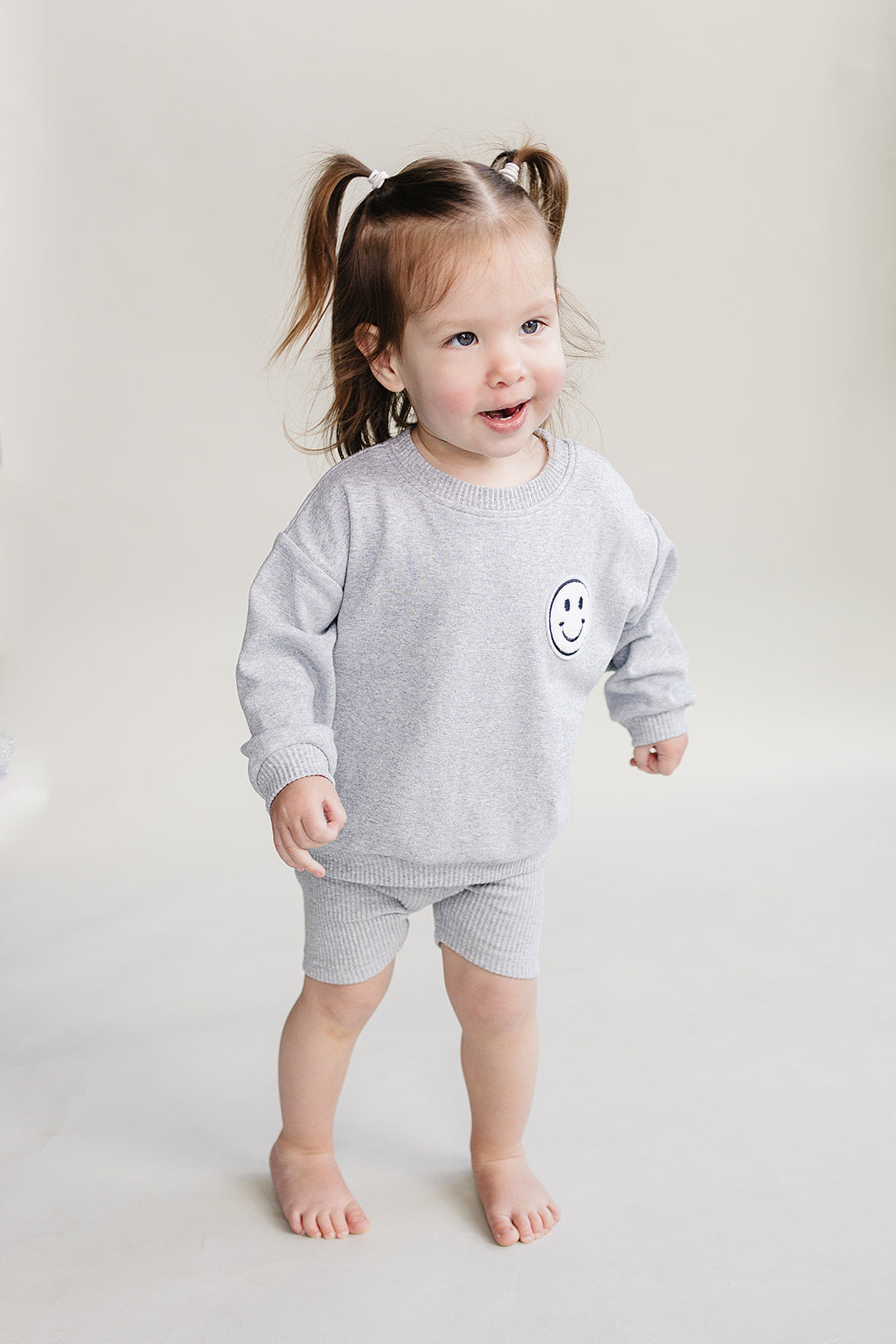 Girls Gray Lounge Biker Shorts Set