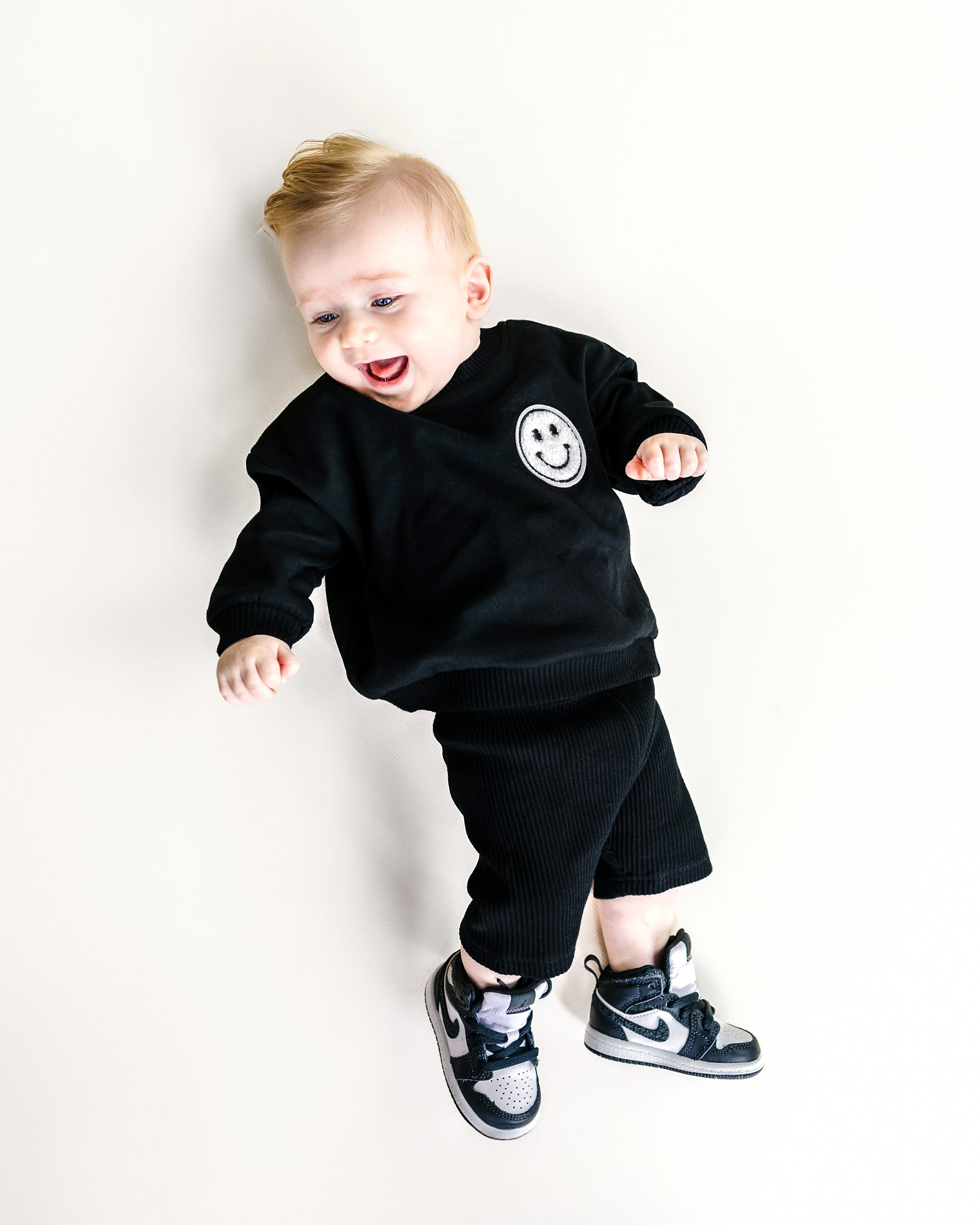 Black Smiley Biker Shorts Set