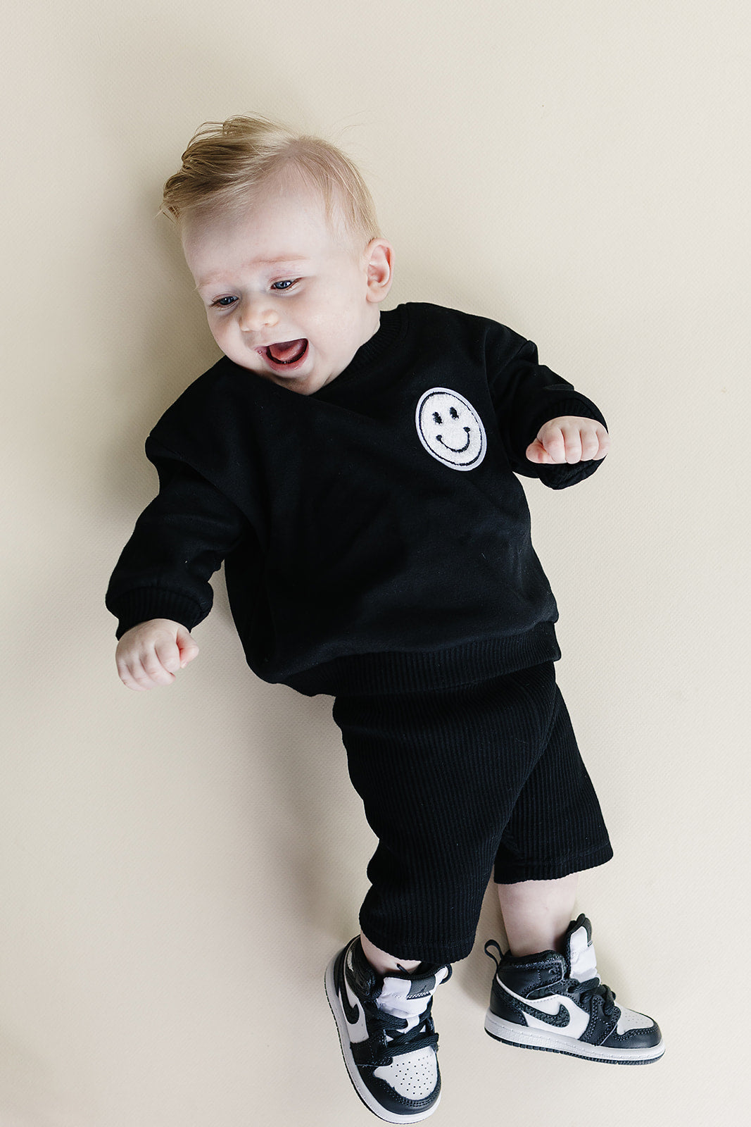 Black Smiley Biker Shorts Set