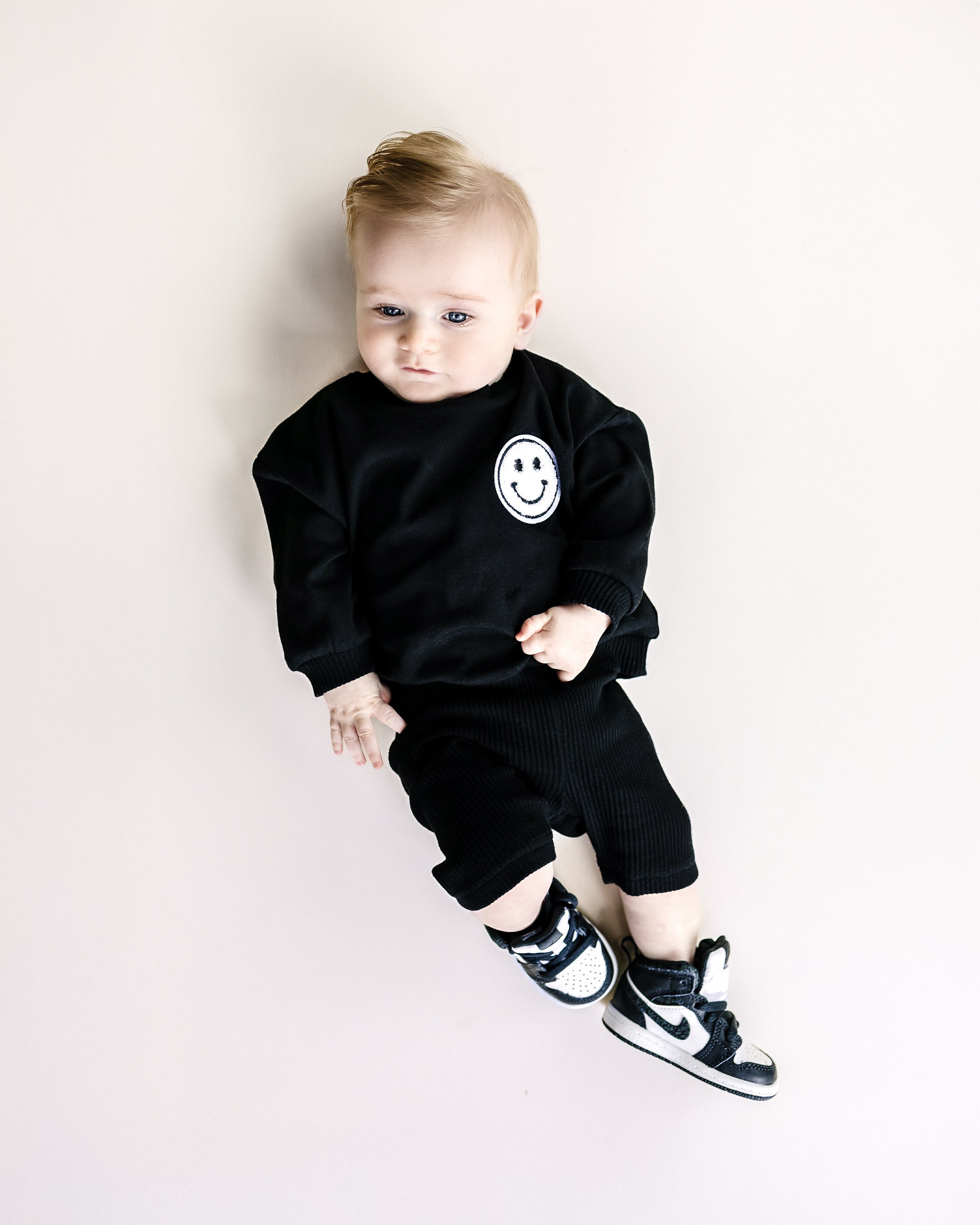 Black Smiley Biker Shorts Set