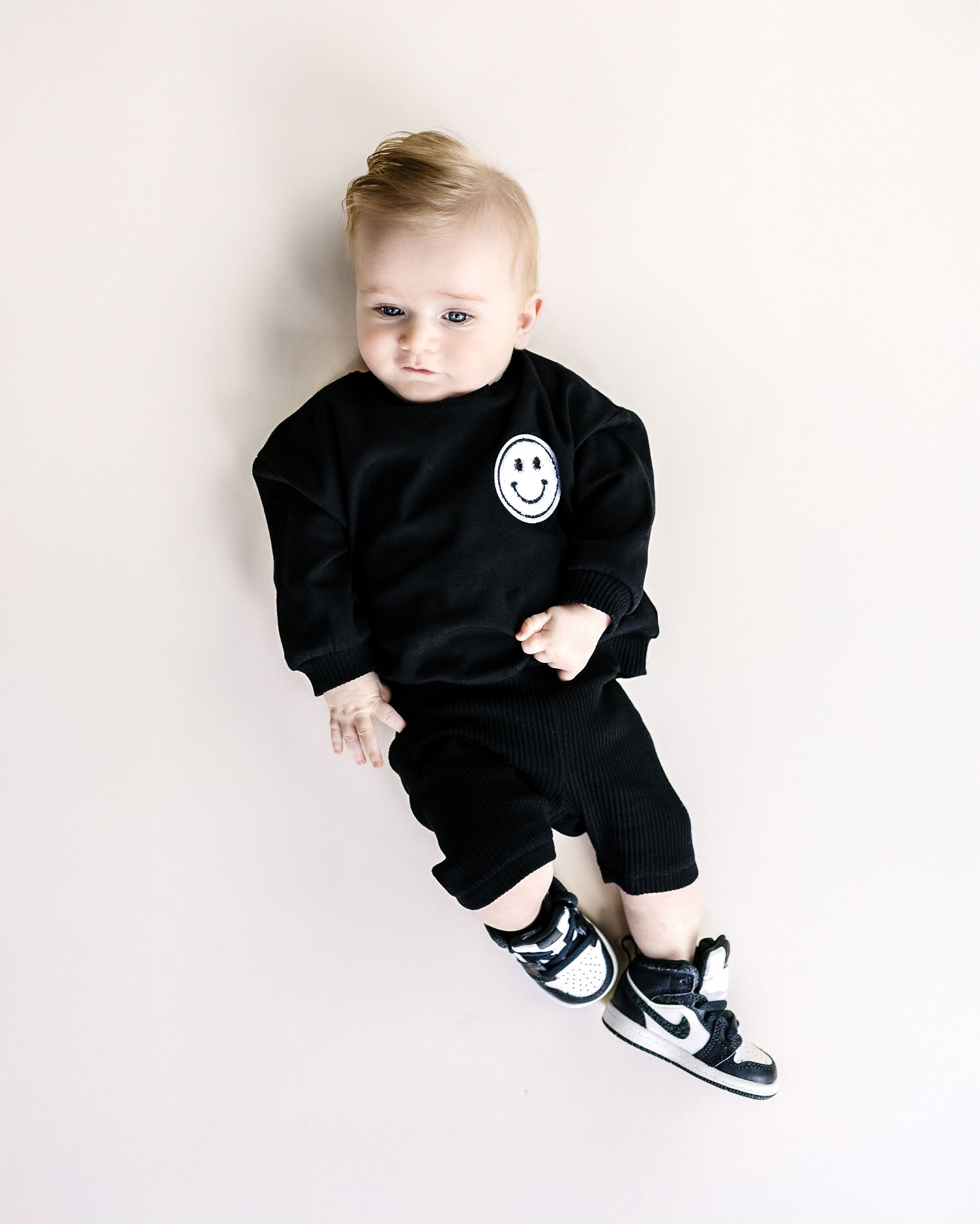 Black Smiley Biker Shorts Set