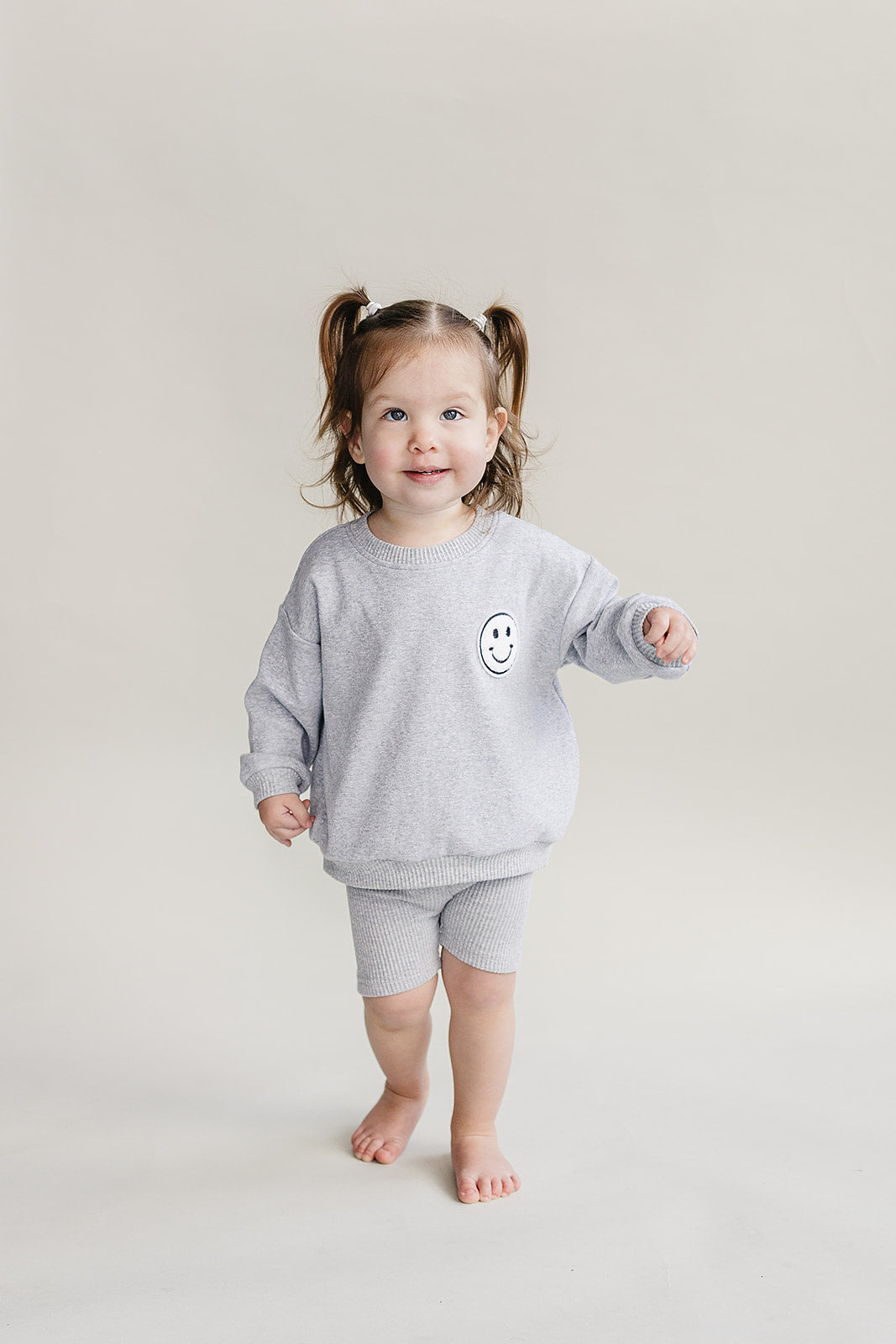 Girls Gray Lounge Biker Shorts Set