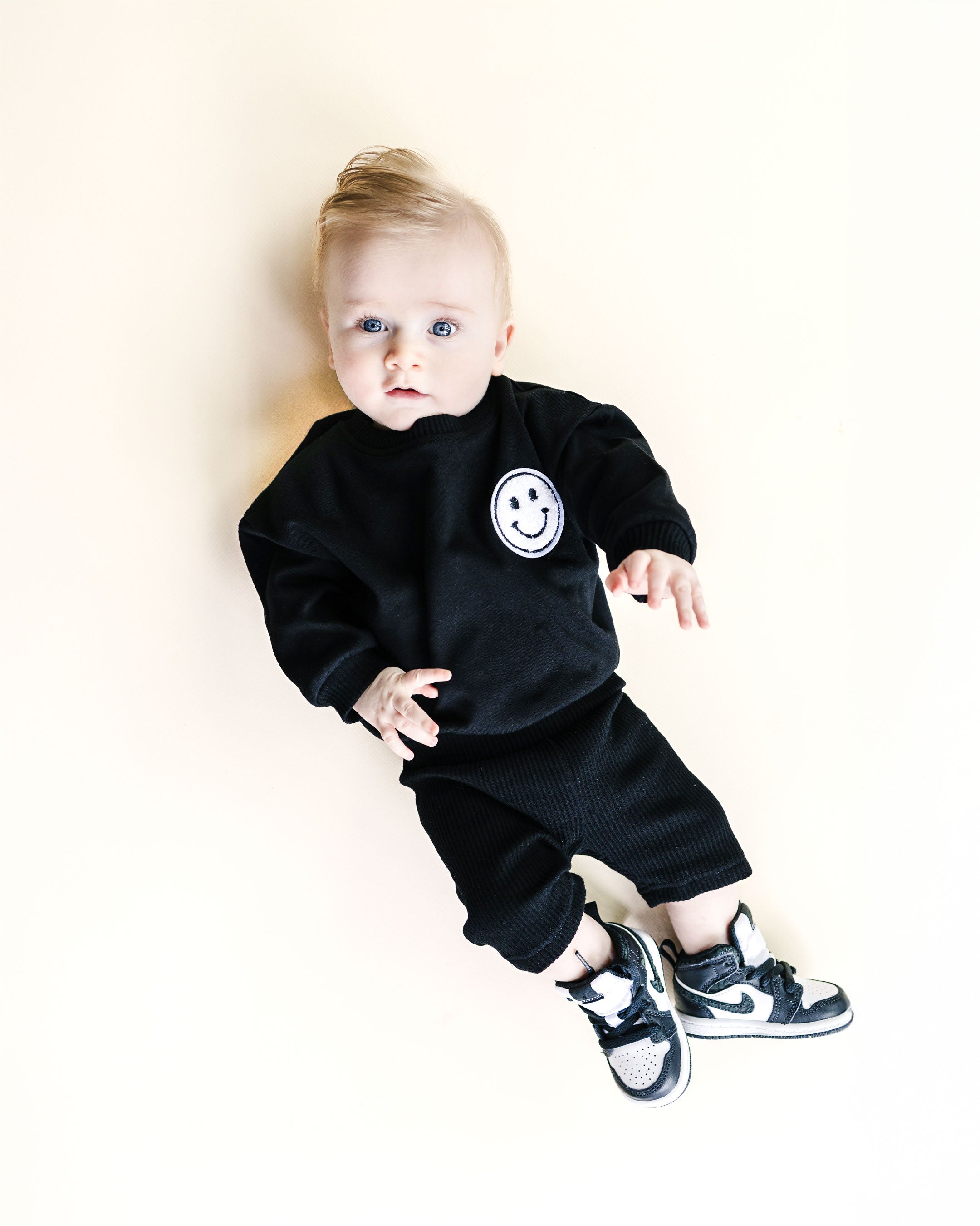 Black Smiley Biker Shorts Set