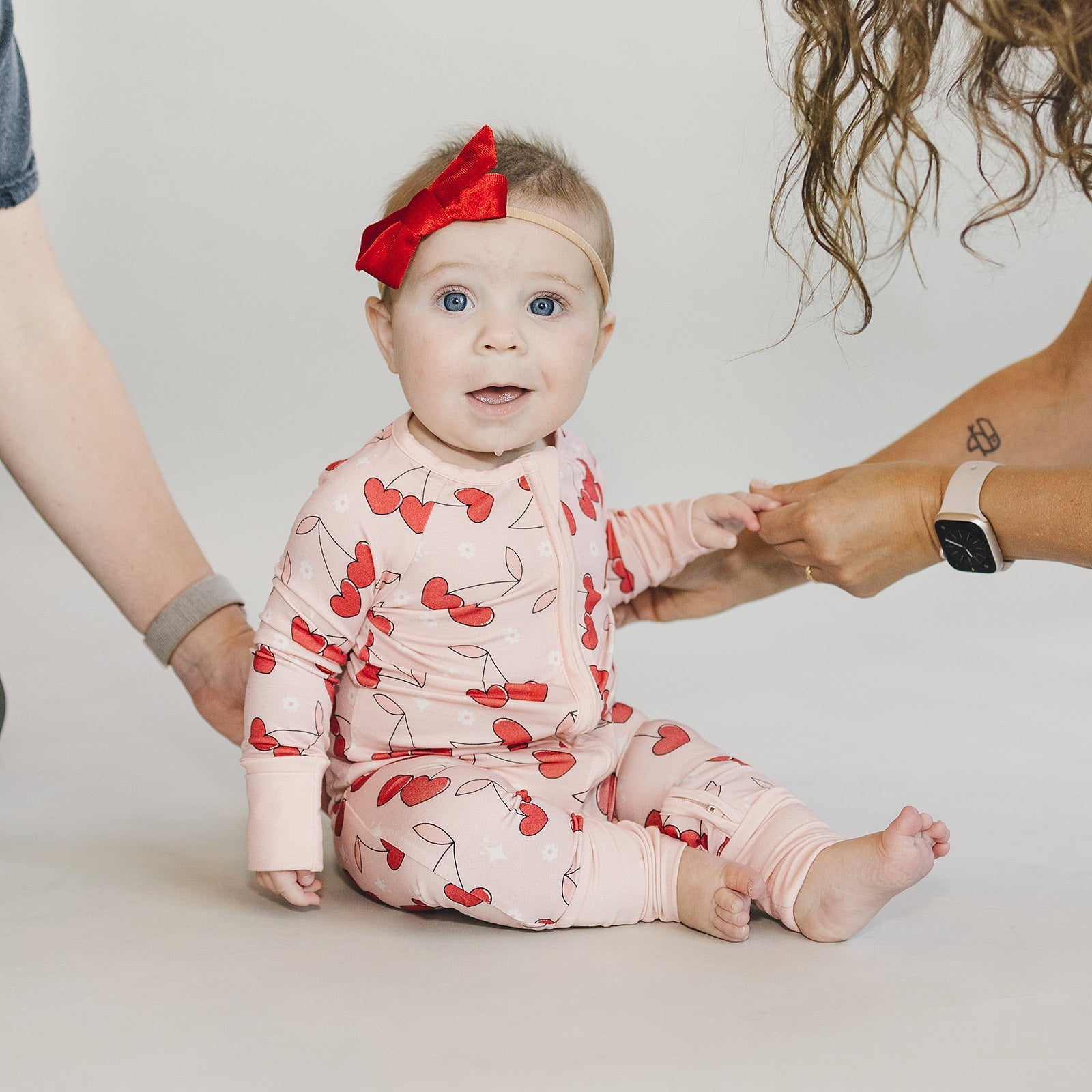 Baby Girl Bamboo Zip Pajama Romper | Cherry Heart