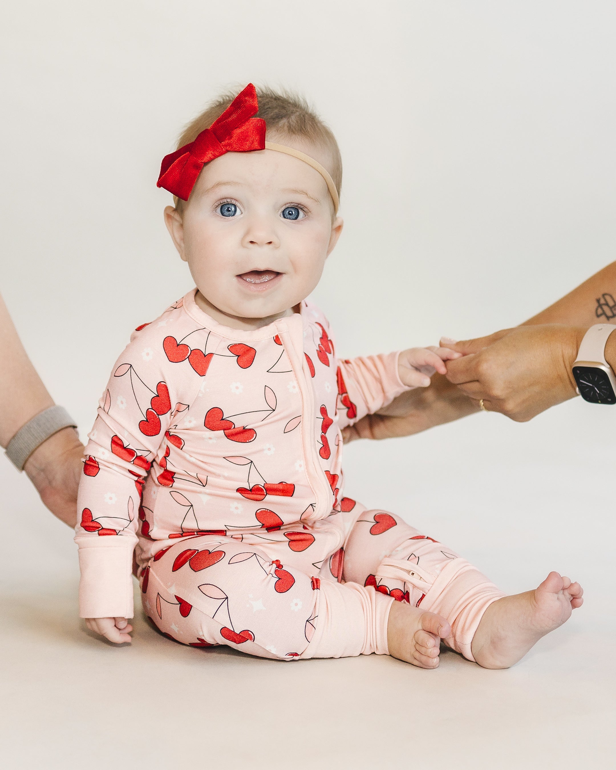Baby Girl Bamboo Zip Pajama Romper | Cherry Heart