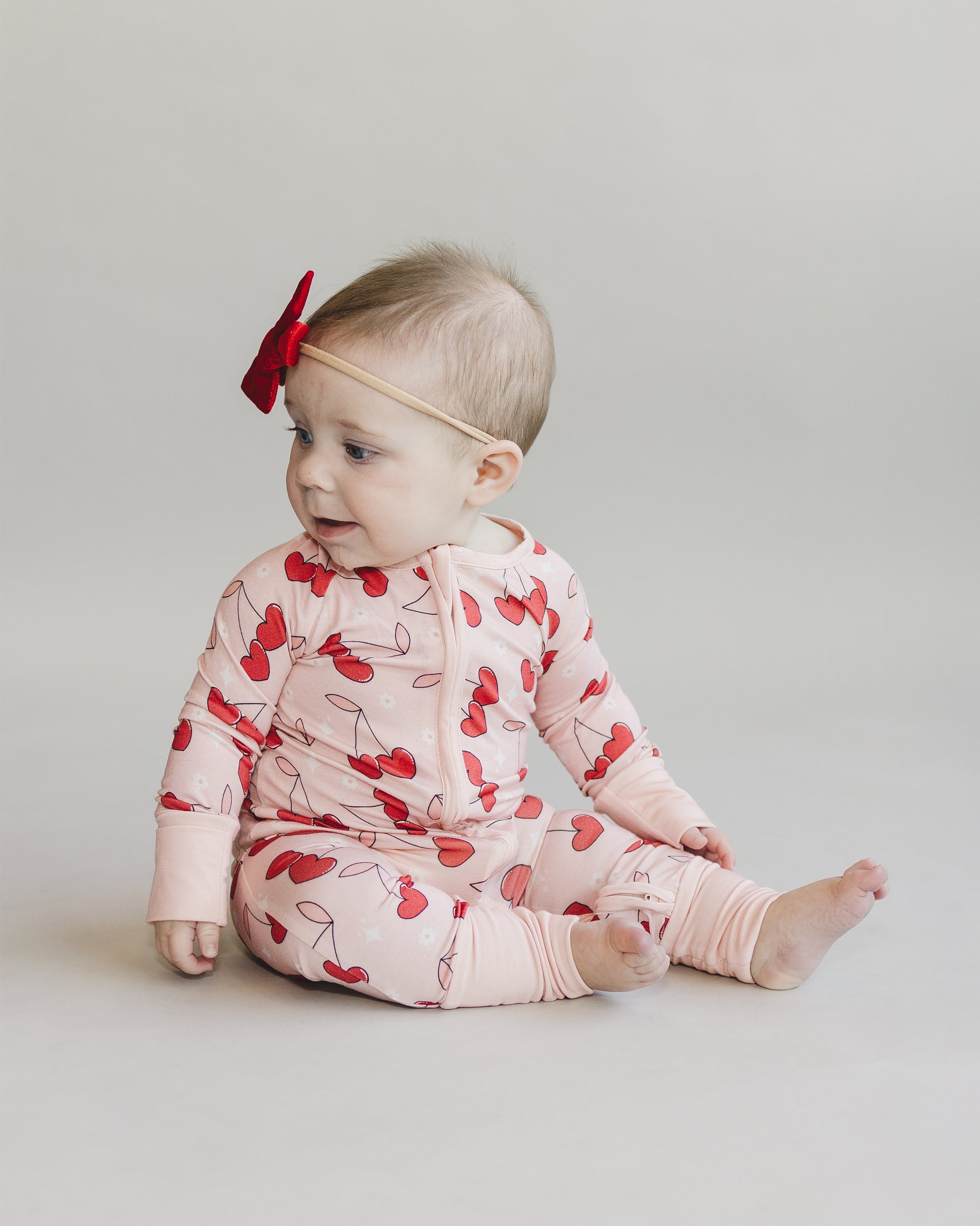 Baby Girl Bamboo Zip Pajama Romper | Cherry Heart