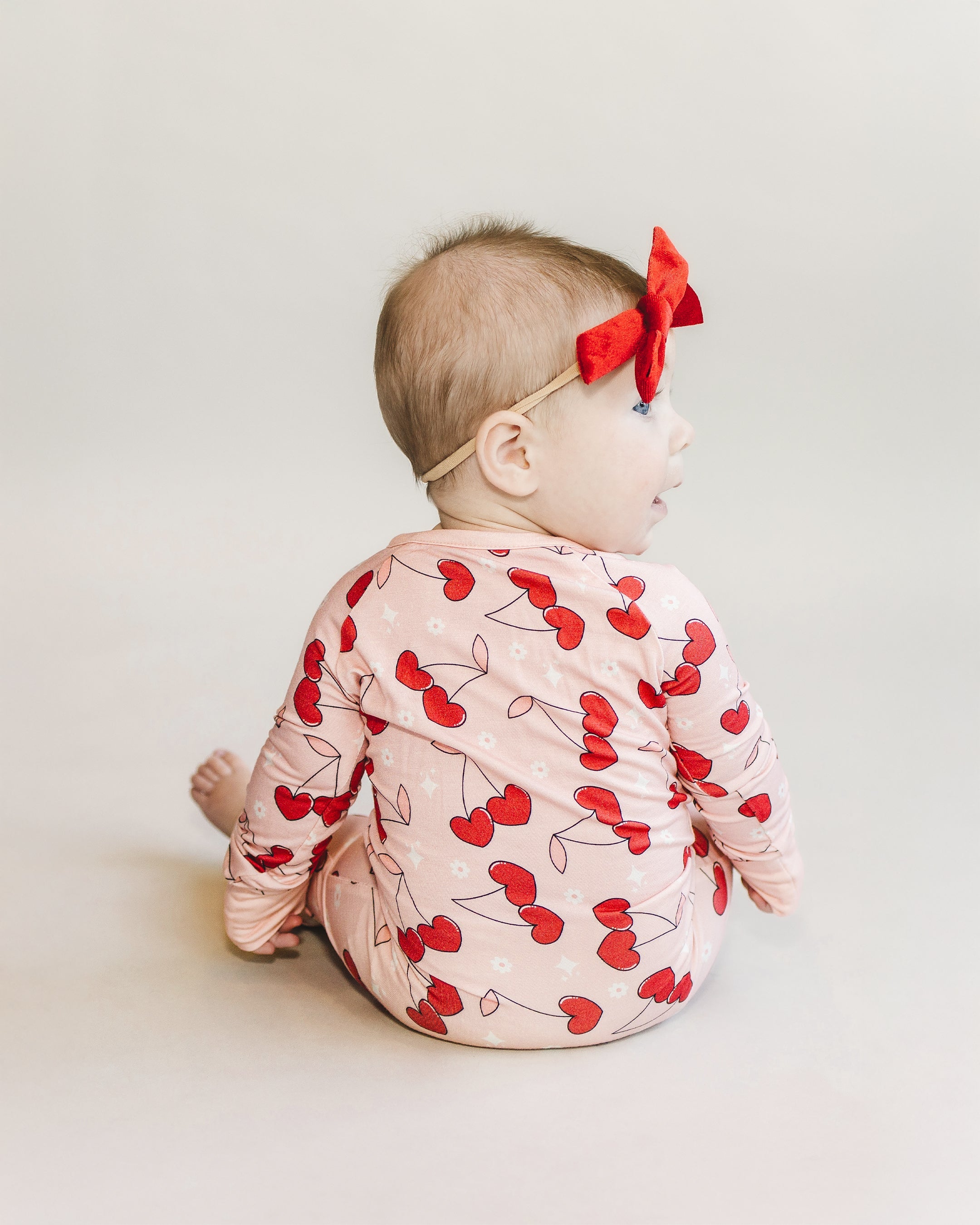 Baby Girl Bamboo Zip Pajama Romper | Cherry Heart