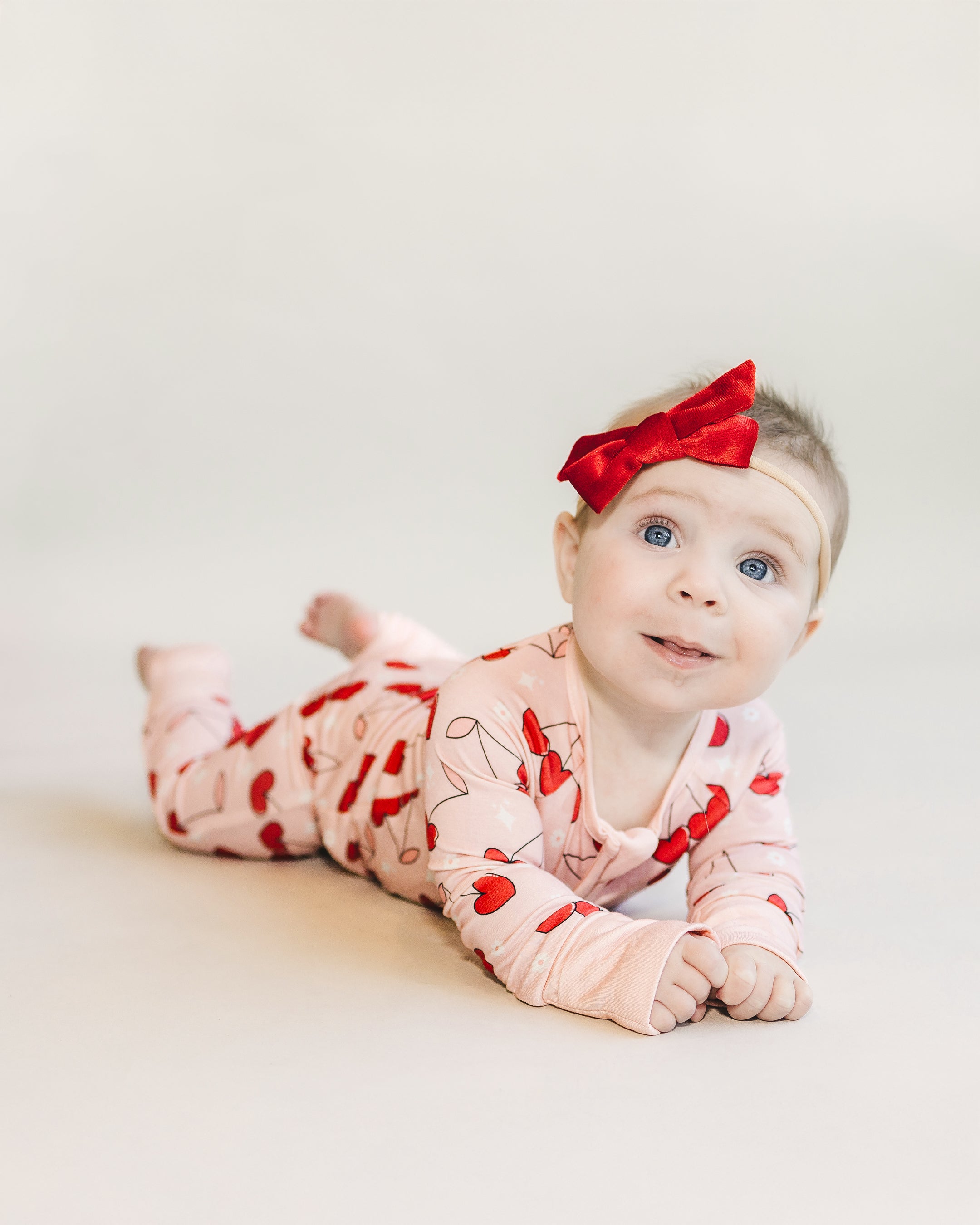 Baby Girl Bamboo Zip Pajama Romper | Cherry Heart