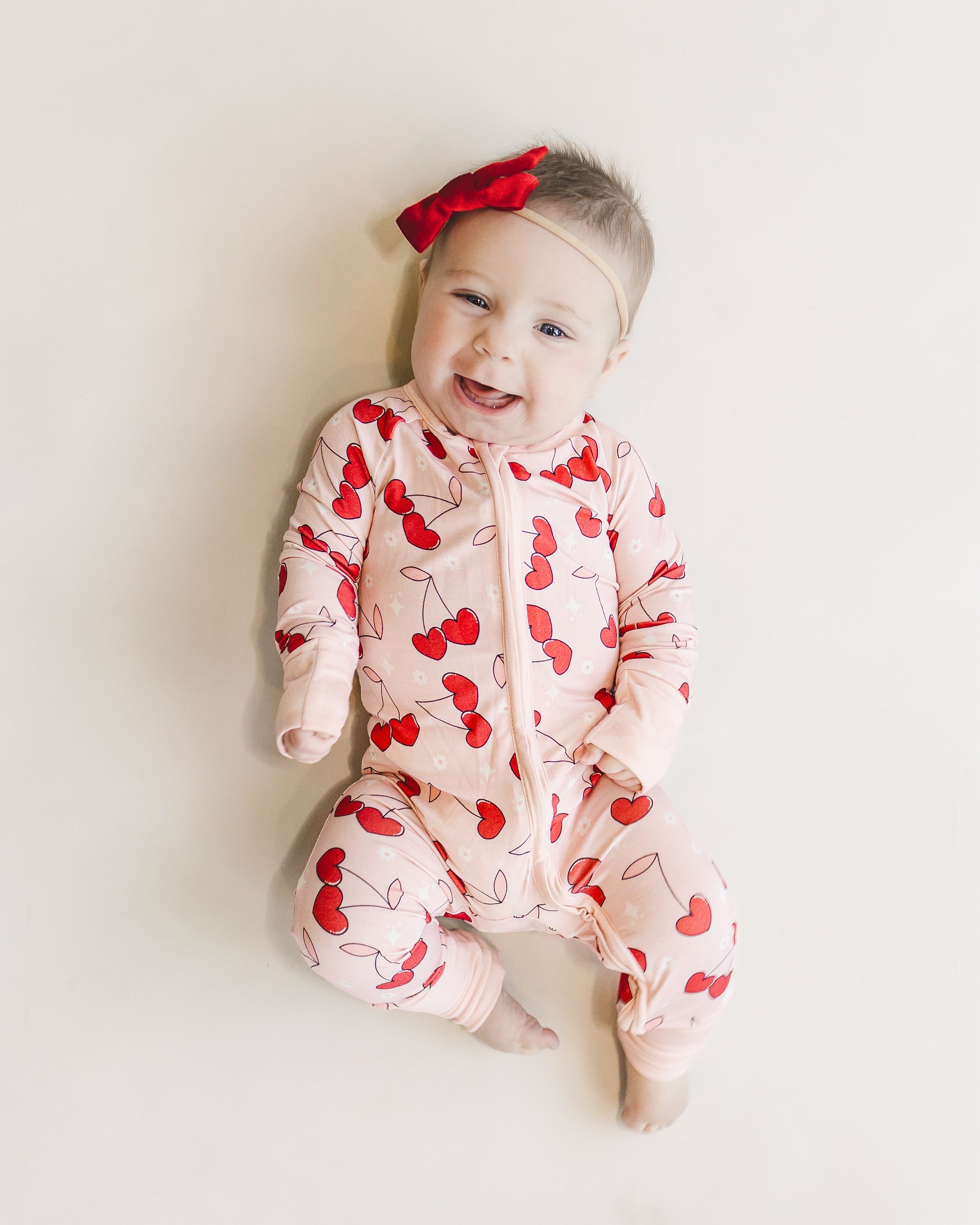 Baby Girl Bamboo Zip Pajama Romper | Cherry Heart