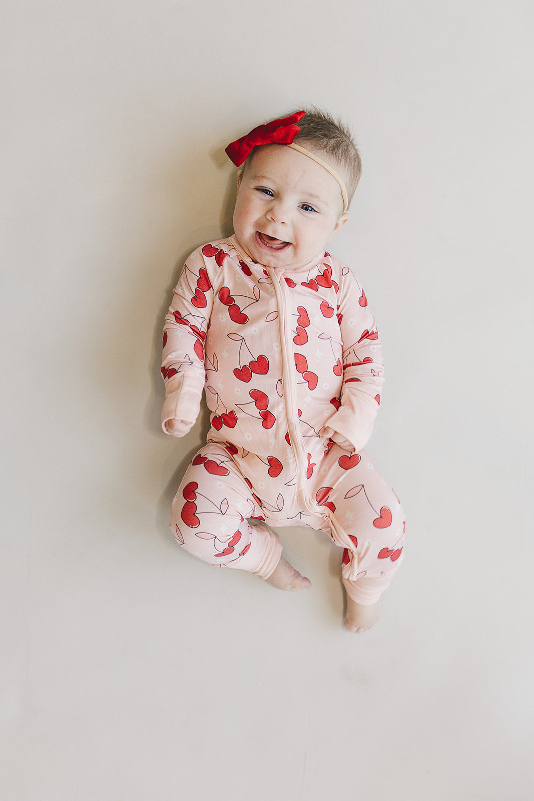 Baby Girl Bamboo Zip Pajama Romper | Cherry Heart