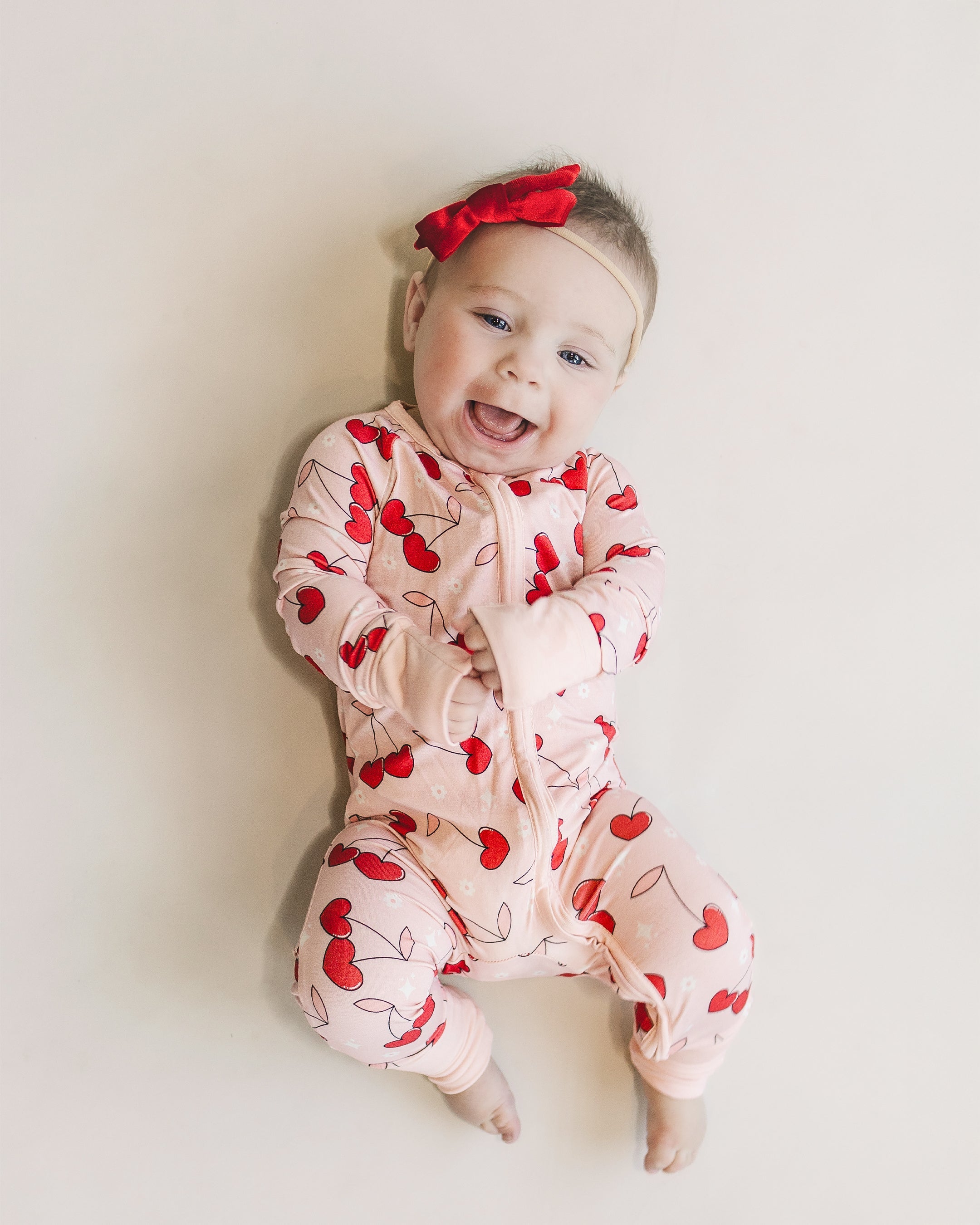 Baby Girl Bamboo Zip Pajama Romper | Cherry Heart