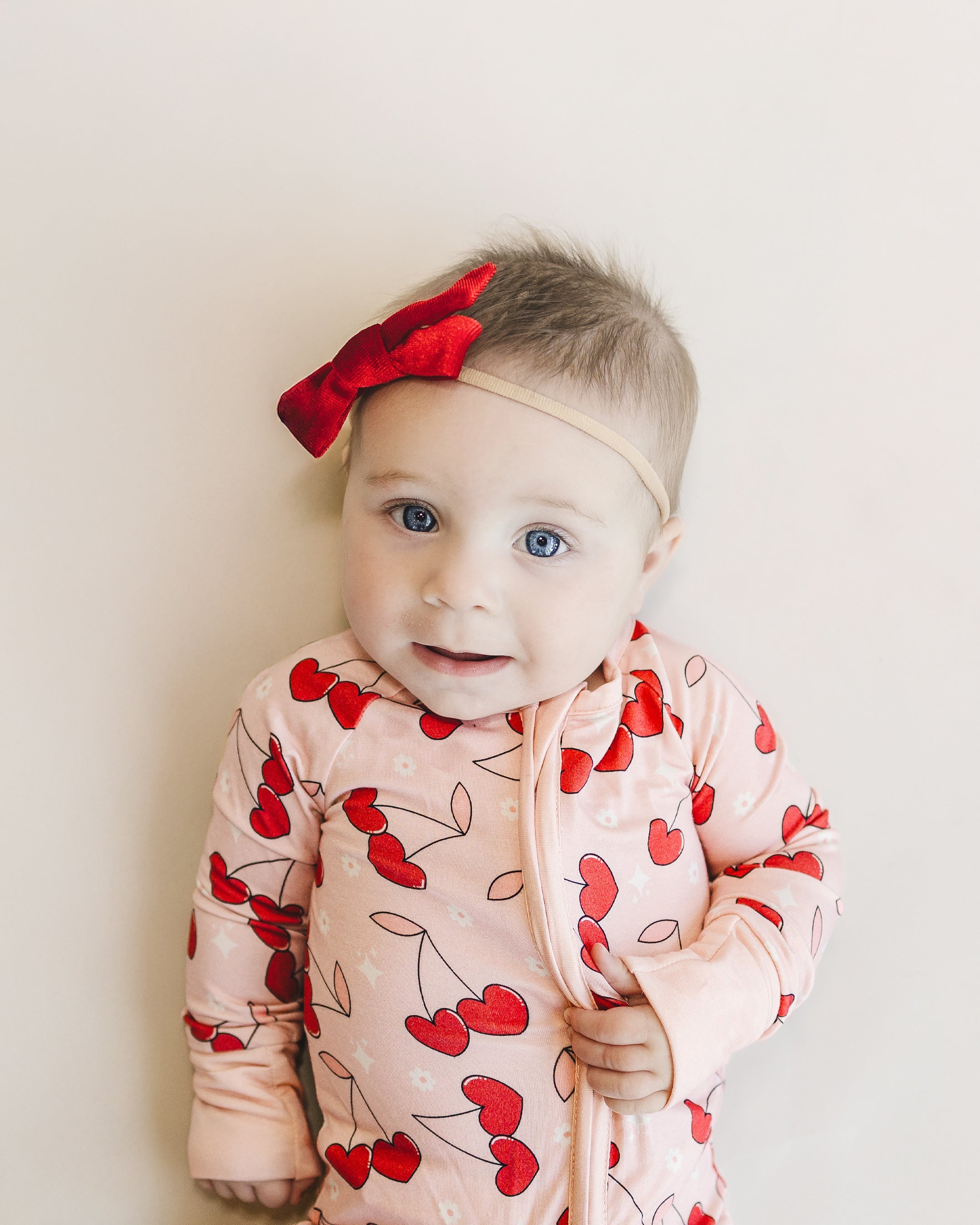 Baby Girl Bamboo Zip Pajama Romper | Cherry Heart