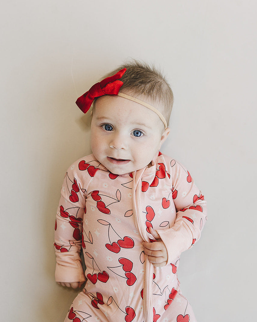Baby Girl Bamboo Zip Pajama Romper | Cherry Heart
