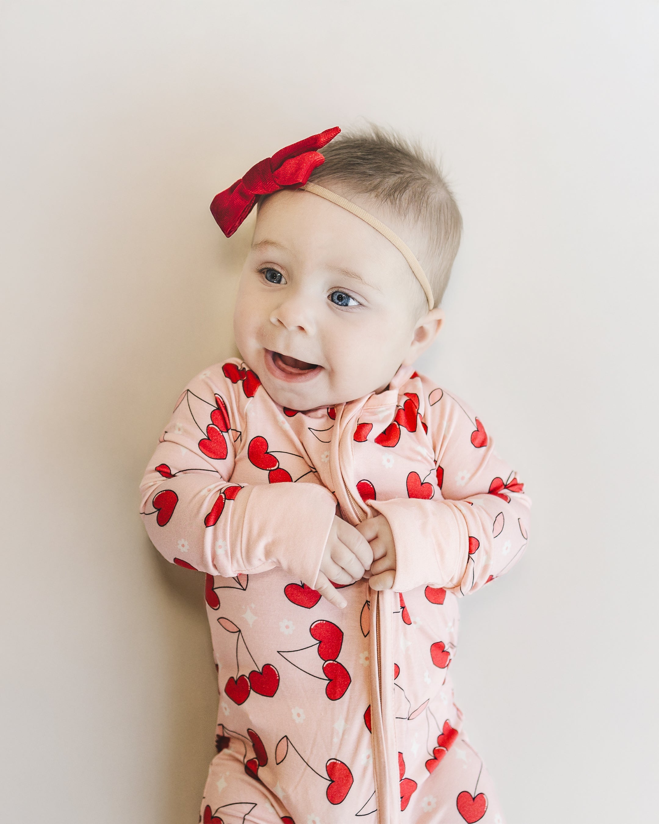 Baby Girl Bamboo Zip Pajama Romper | Cherry Heart
