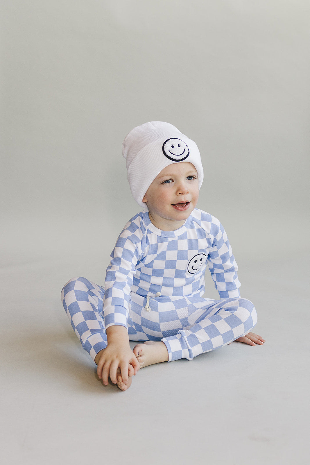 Checkered Smiley Lounge Set | Blue