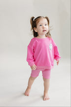 Girls Pink Biker Shorts Set