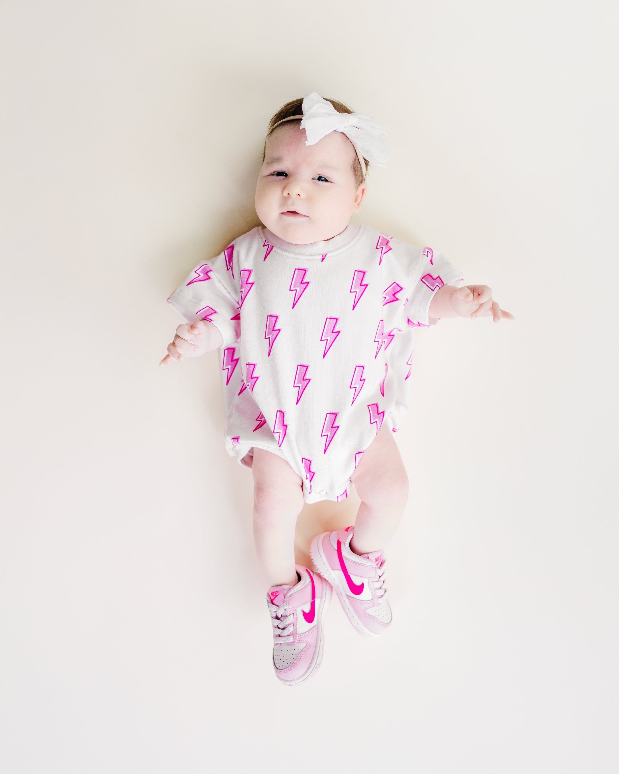 Pink Bolts Short Sleeve Bubble Romper