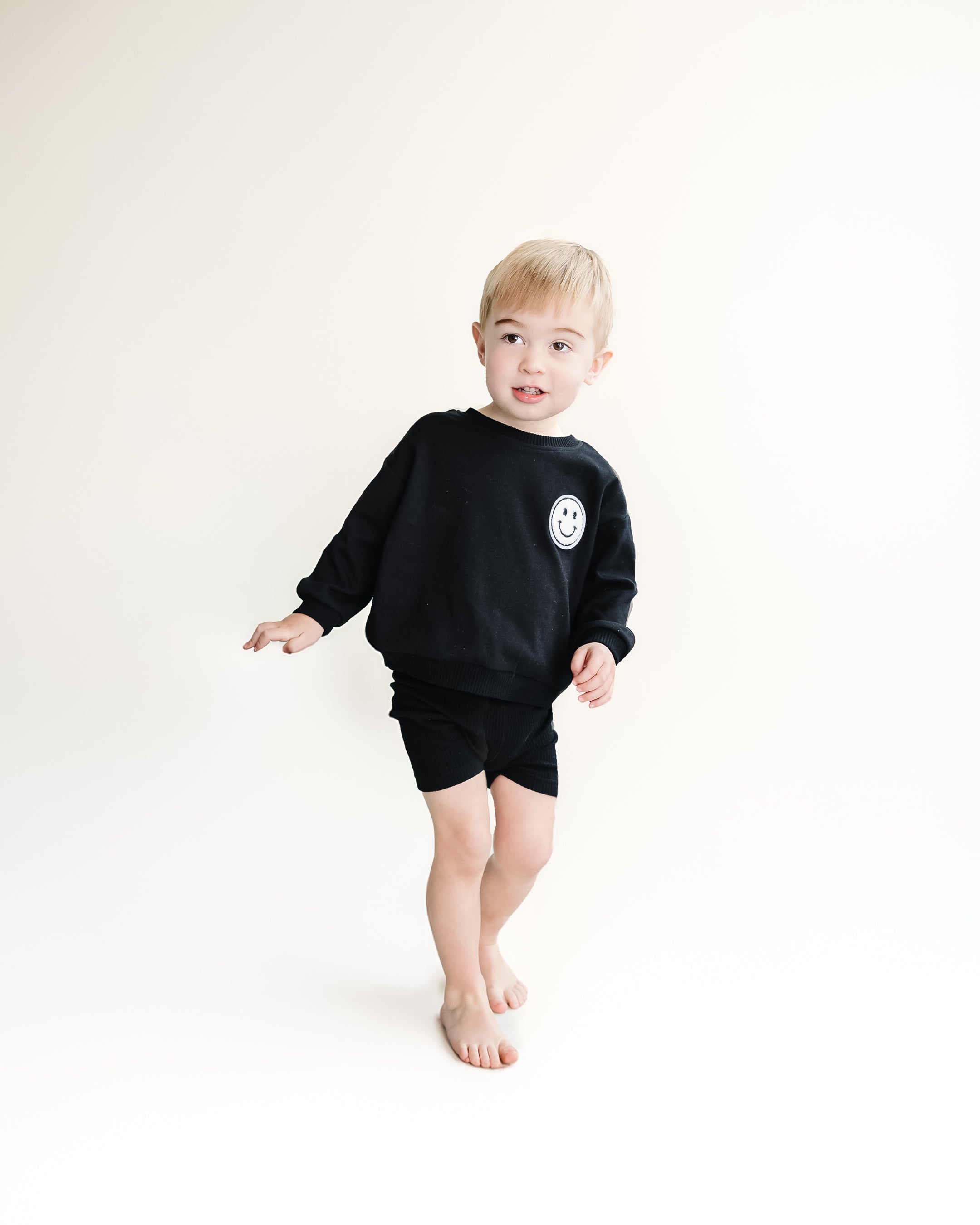 Black Smiley Biker Shorts Set
