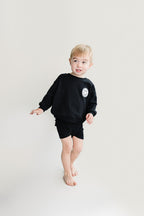 Black Smiley Biker Shorts Set