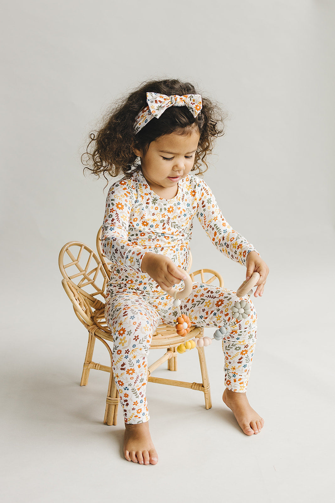 Girls Fall Flowers Bamboo Two Piece Lounge Set