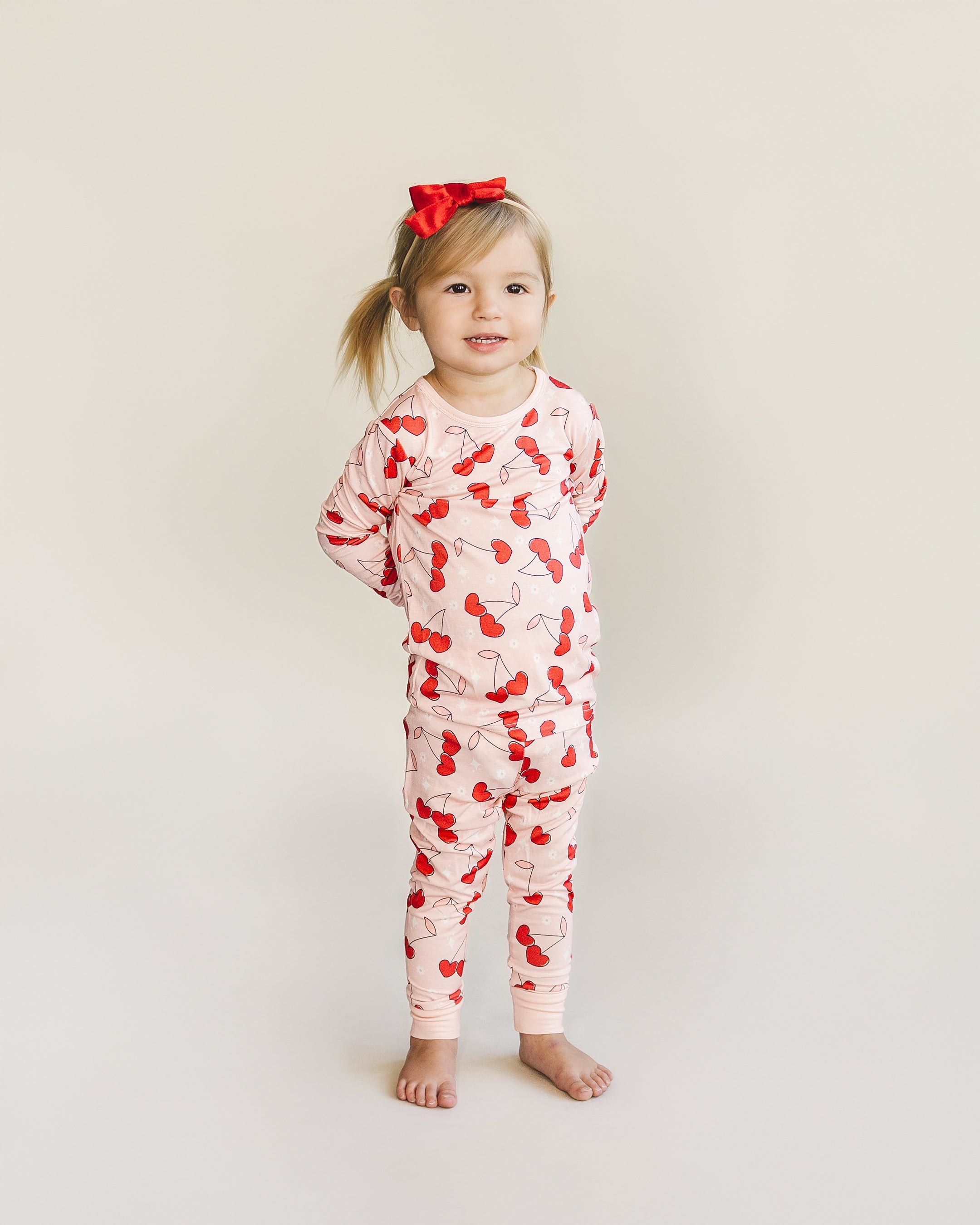 Girls Cherry Heart Bamboo Pajama Set
